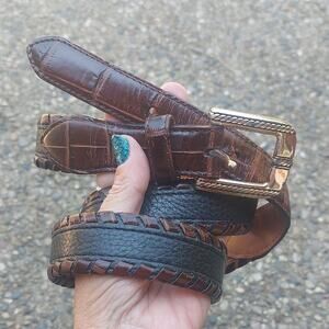VTG Brighton Brown Leather Belt with Black Accents whipstitched 40 M20518